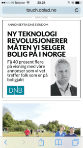 Biletet viser annonsen til DNB Eiendom.