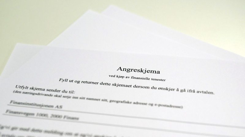 Oppdaterte angreskjema for finansielle tenester